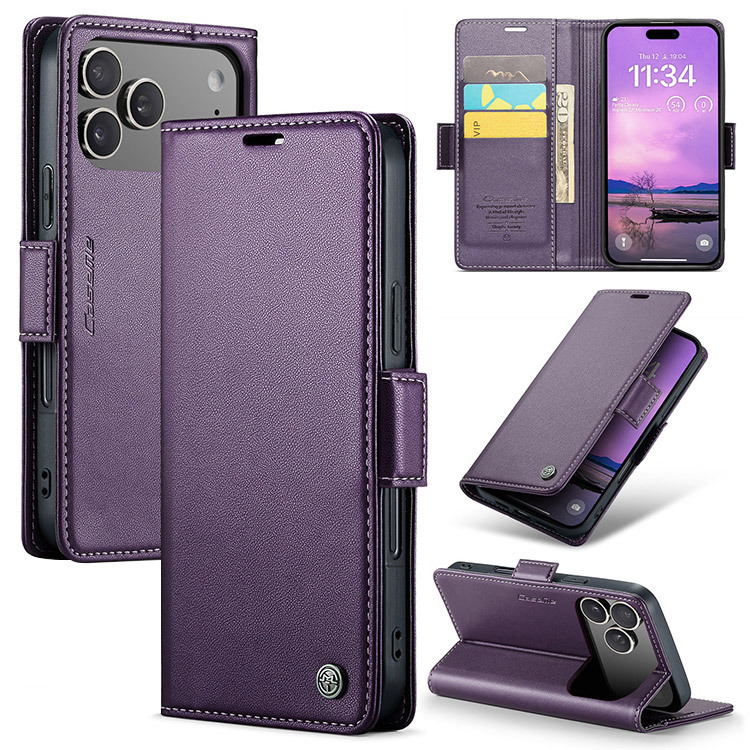 Casebus HARPER flip folio wallet case in purple, closed and open with card slots