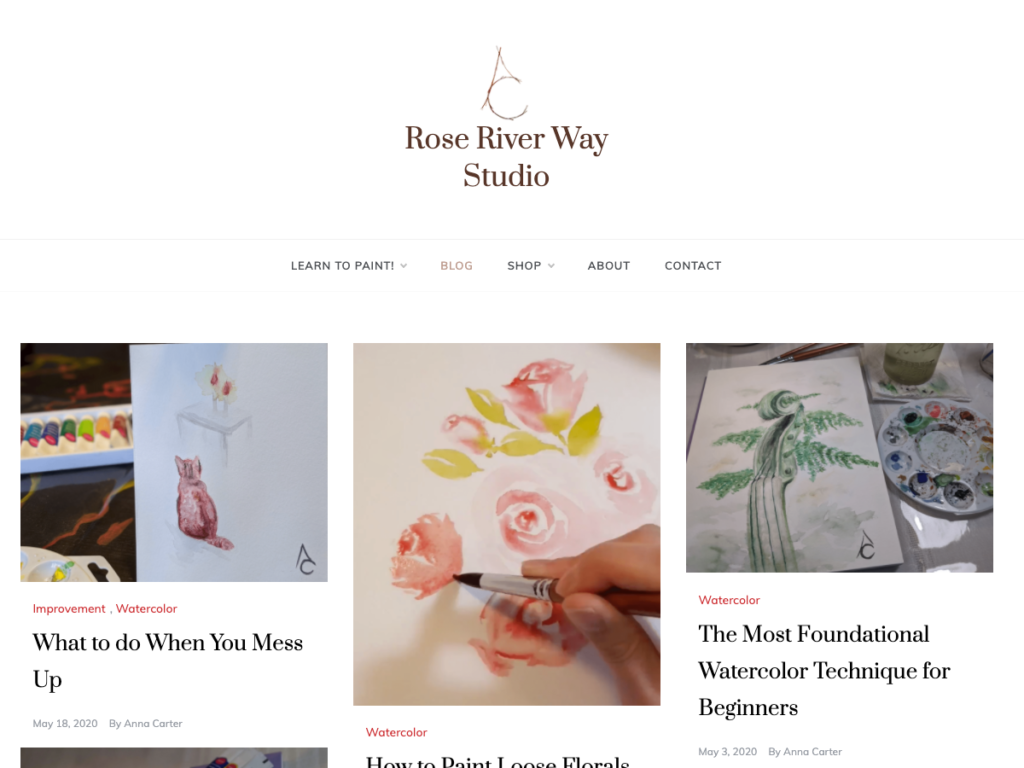 Rose River Way's website after migration and updates