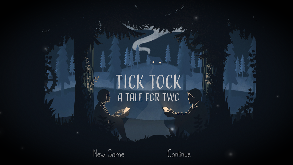 Tick Tock: A Tale for Two title screen - two silhouettes with phones facing each other